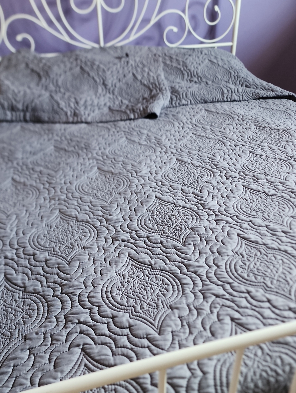 Quilted Solid Gray Bedspread Set - 3-Piece